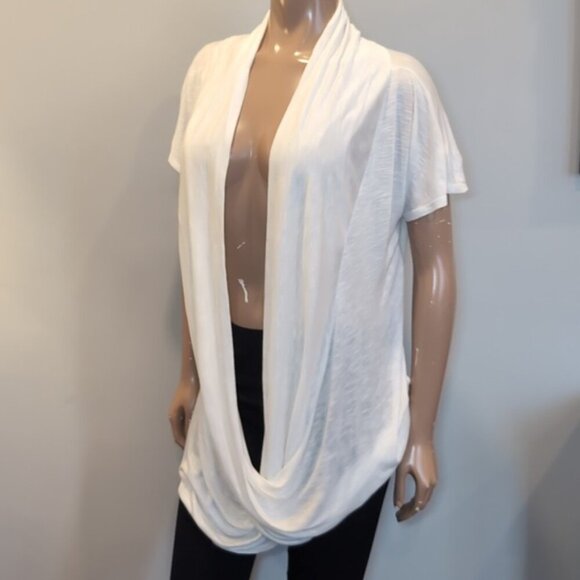 J MODE Draped Blouse Short Sleeve Crossover Semi Sheer Shawl Collar Plus Size - Picture 5 of 11